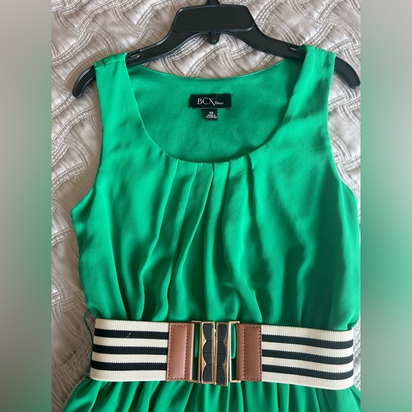 BCX DRESS Women Teen Green Belted Sleeveless Scoop Neck Short Fit&Flare Dress XS - Picture 2 of 8